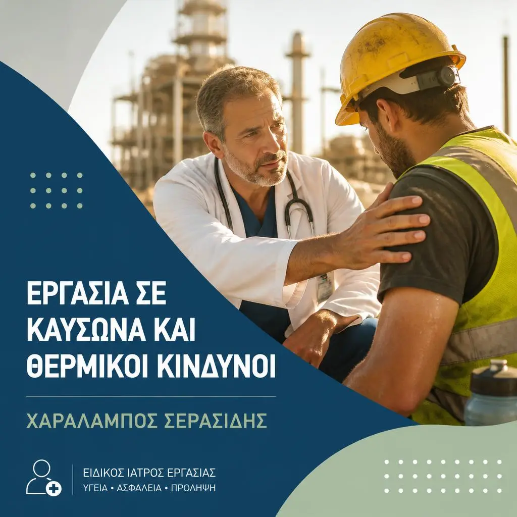 Εργασία σε καύσωνα - Ιατρός εργασίας ελέγχει τα μέτρα προστασίας εργαζομένων από θερμικούς κινδύνους